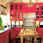 Combination of colors raspberry red kitchen interior on beige background