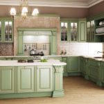 Màu sắc kết hợp nội thất nhà bếp màu xanh ô liu và nâu nhạt