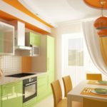 Krāsu kombinācija virtuves interjers oranžs un kaļķis