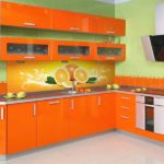 Krāsu kombinācijas virtuves interjers oranžs uz gaiši zaļas