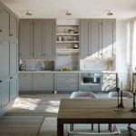 Brun køkken interiør farvekombination på grå baggrund