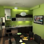 Combination of colors kitchen interior lime green and black with brown