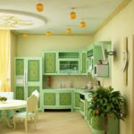 Kết hợp màu sắc nội thất nhà bếp màu vàng sáng và màu xanh lá cây
