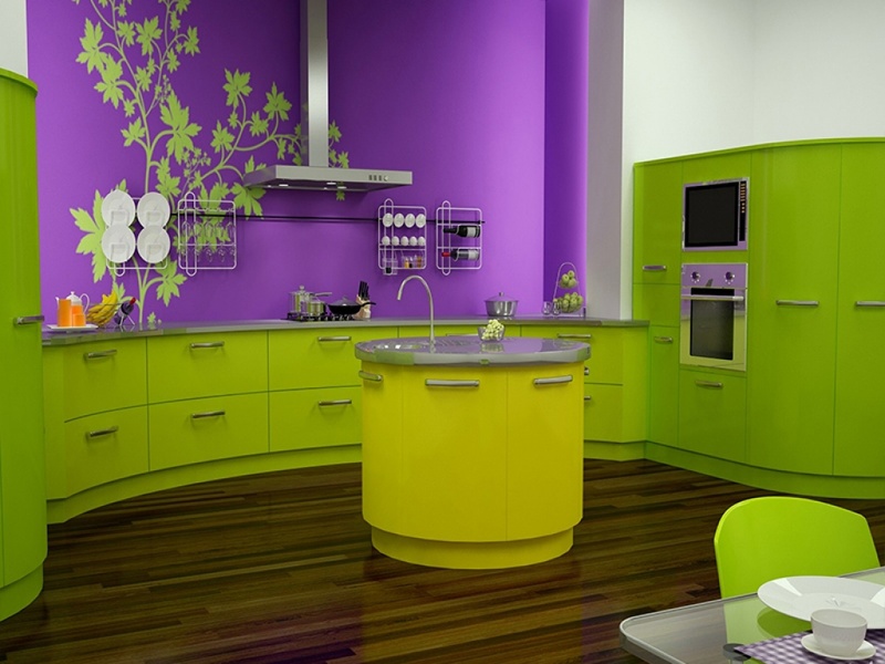 Virtuves interjera krāsu kombinācija ir divu gaišu un neitrālu triāde