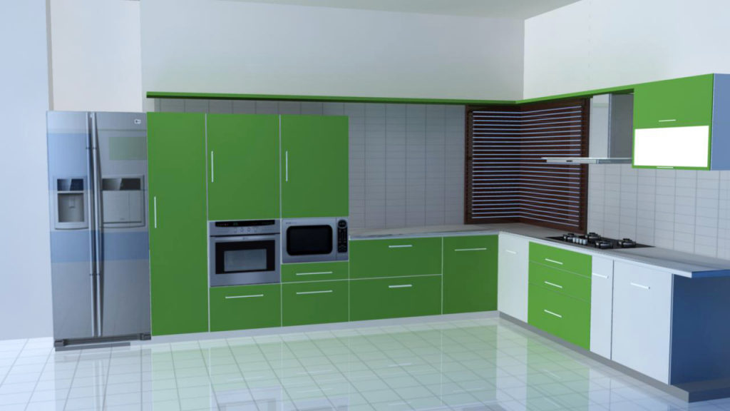 Phối màu nội thất nhà bếp xanh và trắng