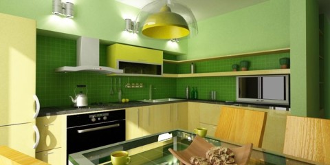 Kombinasi warna dapur dalaman hijau dan kuning