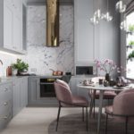 Grå-pink moderne køkken i højt rum