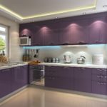 Purple kitchen with lamps