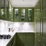 narrow kitchen design green set