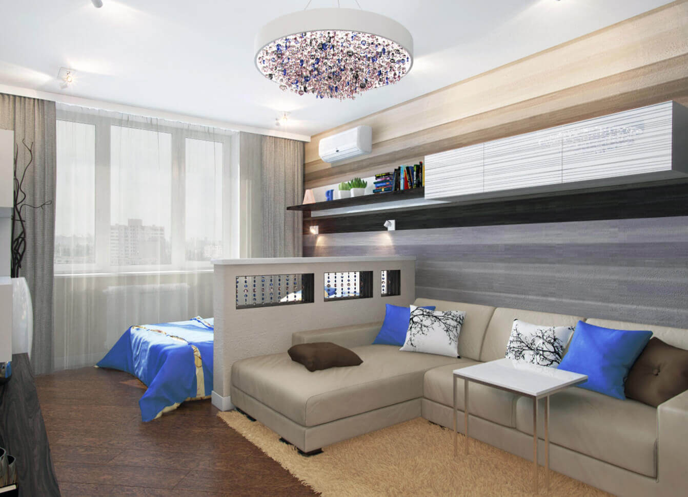 modern design hálószoba nappali