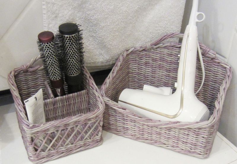 Bathroom decor baskets for accessories from newspaper tubes