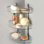 Bathroom decor corner shelf made of glass and metal tubes