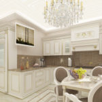 การออกแบบห้องครัวในบ้านคลาสสิกส่วนตัวในรูปแบบมุม