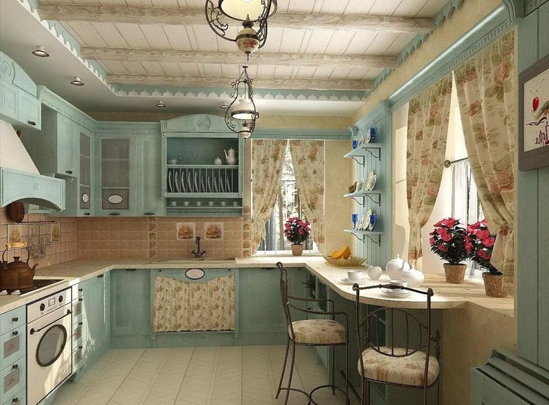 Design av ett kök i ett privat hus Provence-matt skugga