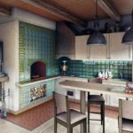 การออกแบบห้องครัวในบ้านส่วนตัวในสไตล์เรียบง่ายพร้อมเตารัสเซีย