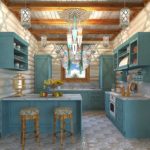 Design della cucina in una casa privata nello stile di una capanna russa