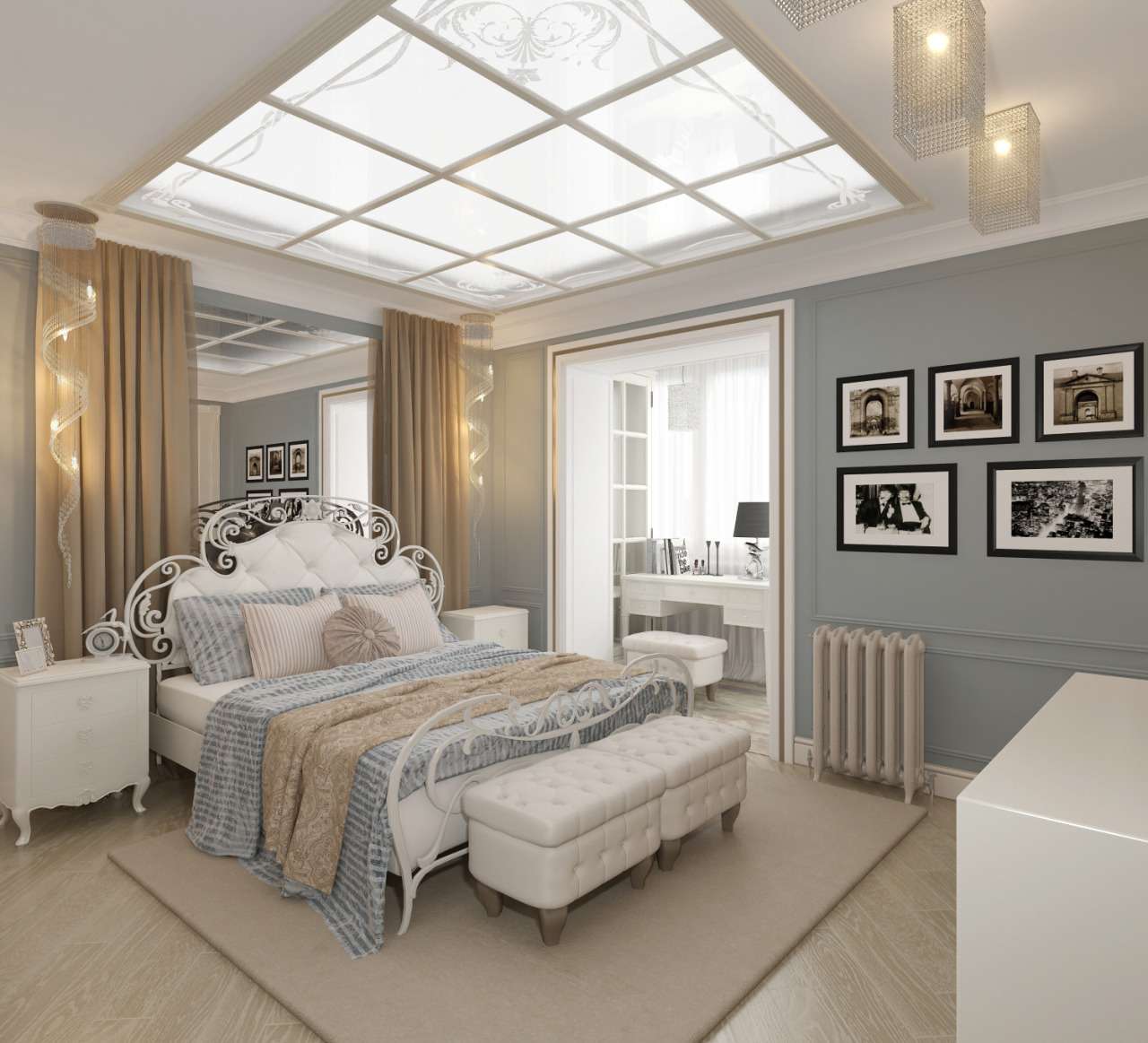 bedroom with art deco balcony