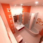 The design of the bathroom in Khrushchev white-orange color