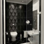 The design of the bathroom in Khrushchev black and white color with an ornament