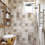 Design of a bathroom in Khrushchev-style tile with a geometric pattern