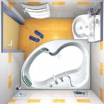 Design of a bathroom in Khrushchev with a corner bathtub without toilet