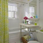 The design of the bathroom in Khrushchev yellow-green textile