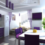 Violetinė virtuvė su dekoru