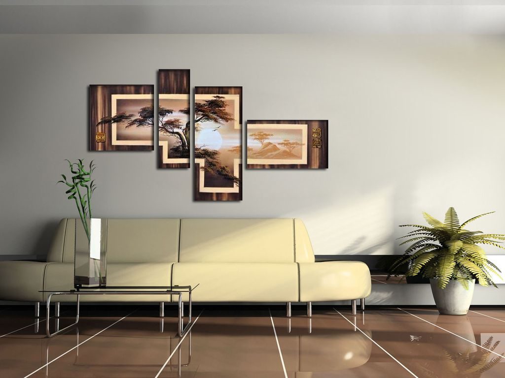 The paintings in the interior of the living room are four-module