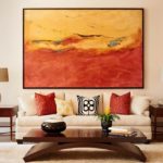 Pictures in the interior of the living room with an abstract landscape