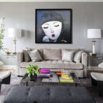 High-tech style paintings in the interior of the living room