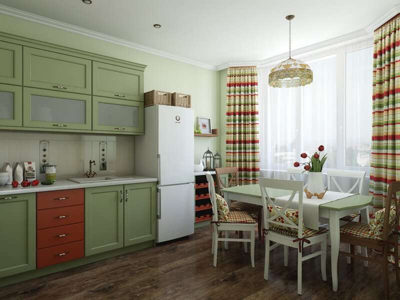 rèm cửa nhà bếp màu xanh lá cây