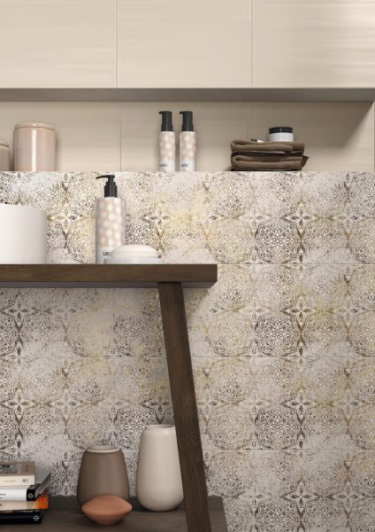 Natural beige stone for bathroom decor