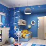 Çocuk odası mobilyalarının ve deniz tarzında dekorasyonun tasarımı