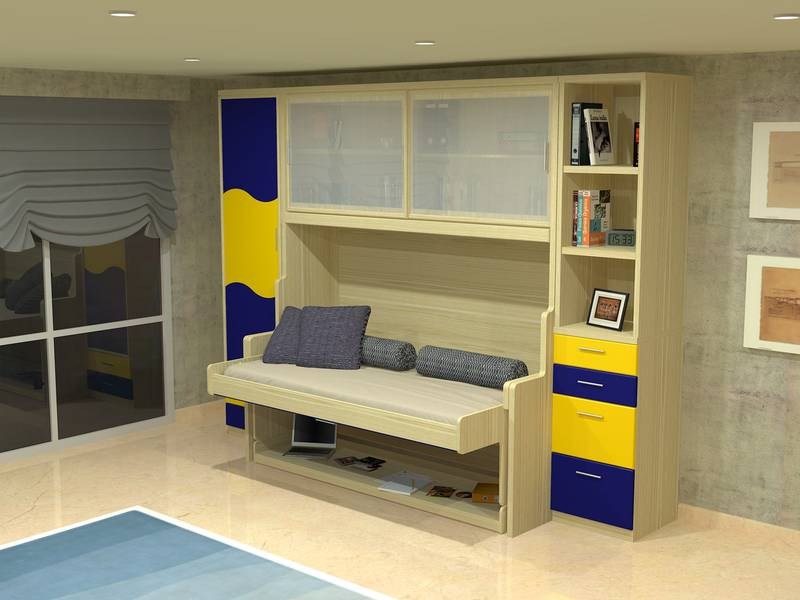 Çocuk odasının tasarımı, eğitim masası bir yatak haline gelir