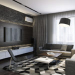Dekorácia obývacej izby v čiernej a bielej farbe