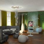 Výzdoba obývacej izby v ekologickom štýle s podlahovými lampami