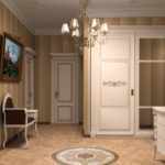 Decoration of the hallway in a classic style with wallpaper
