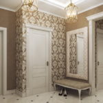 Decoration of the hallway in a classic style with textile wallpaper