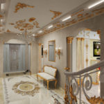 Hành lang theo phong cách Baroque với khuôn bằng vữa mạ vàng và đồ trang trí sàn