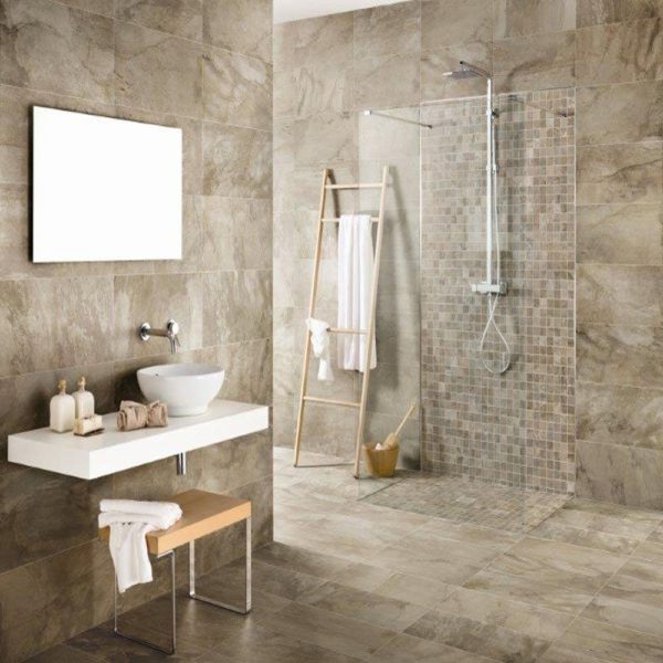 Beige and gray for the bathroom.