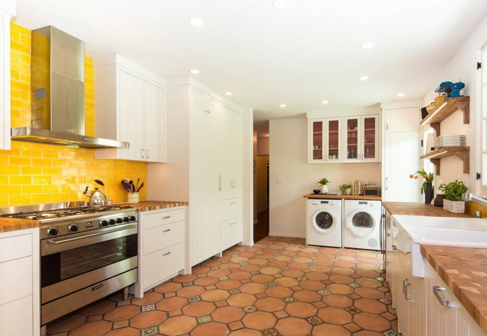 kitchen interior with tile apron
