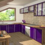 Purple kitchen with wood