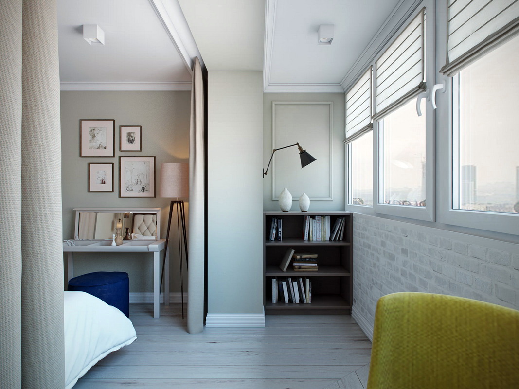 Scandinavian design bedroom with balcony