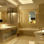 Contemporary beige bathroom design