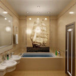 Mūsdienu vannas istabas dizaina smilškrāsas flīzes ar fotogrāfiju drukāšanu