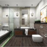 Mūsdienu vannas istabas dizains ar koka apdari