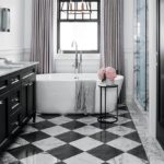 Contemporary bathroom design marble checkerboard