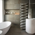 Moderní koupelna design ve futuristickém stylu.
