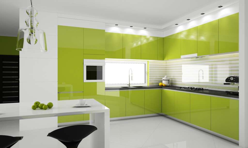 a konyha világos zöld, fehér