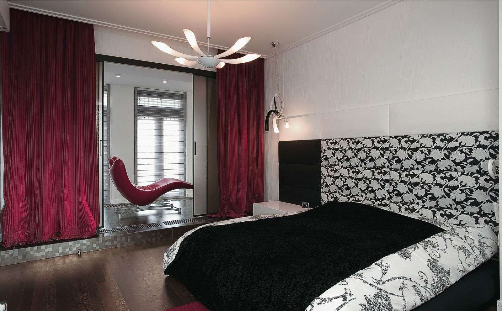 bright bedroom design with balcony